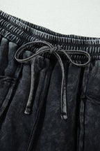 Black Raw Seam Drawstring Elastic Waist Barrel Pants