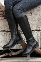 Side Zipper Knee High Chunky Low Heel Boots