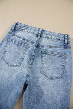 Fashion Beau Blue Acid Wash Pocket Detail Flare Jeans