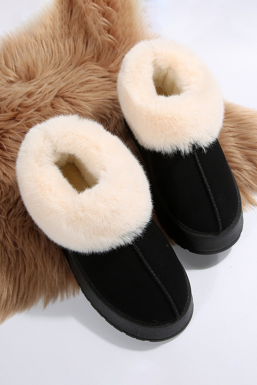 Plush Suede Trim Thick Sole Flat Snow Boots