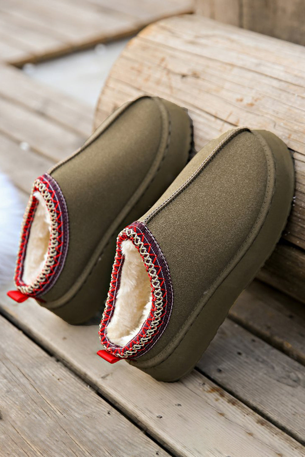 Contrast Print Suede Plush Lined Snow Boots