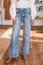 Fashion Beau Blue Acid Wash Pocket Detail Flare Jeans