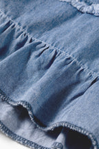 Dusk Blue Ruffled Plus Size Wide Leg Denim Pants
