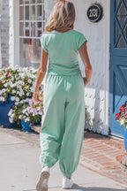 Moonlight Jade Solid Color Cropped Tank Top and Jogger Pants Set