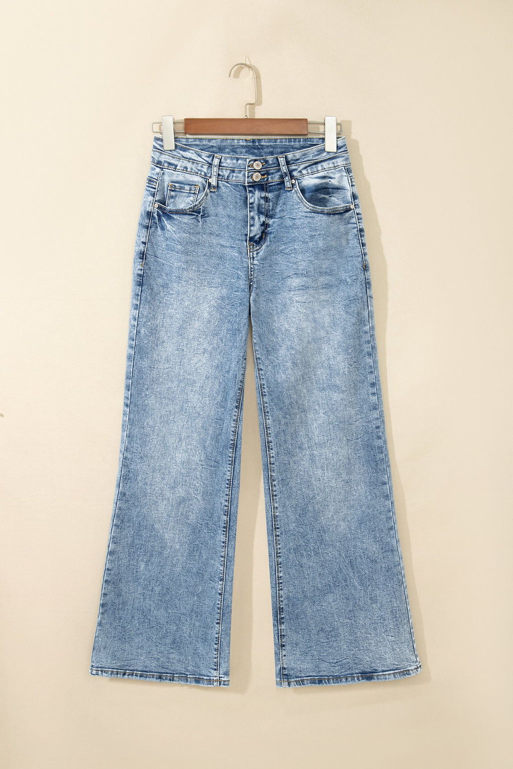 Fashion Beau Blue Acid Wash Pocket Detail Flare Jeans