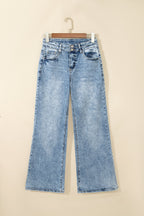Fashion Beau Blue Acid Wash Pocket Detail Flare Jeans