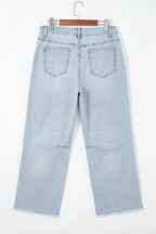 Beau Blue Frayed Cropped Straight Jeans