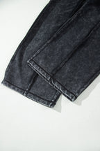 Black Raw Seam Drawstring Elastic Waist Barrel Pants