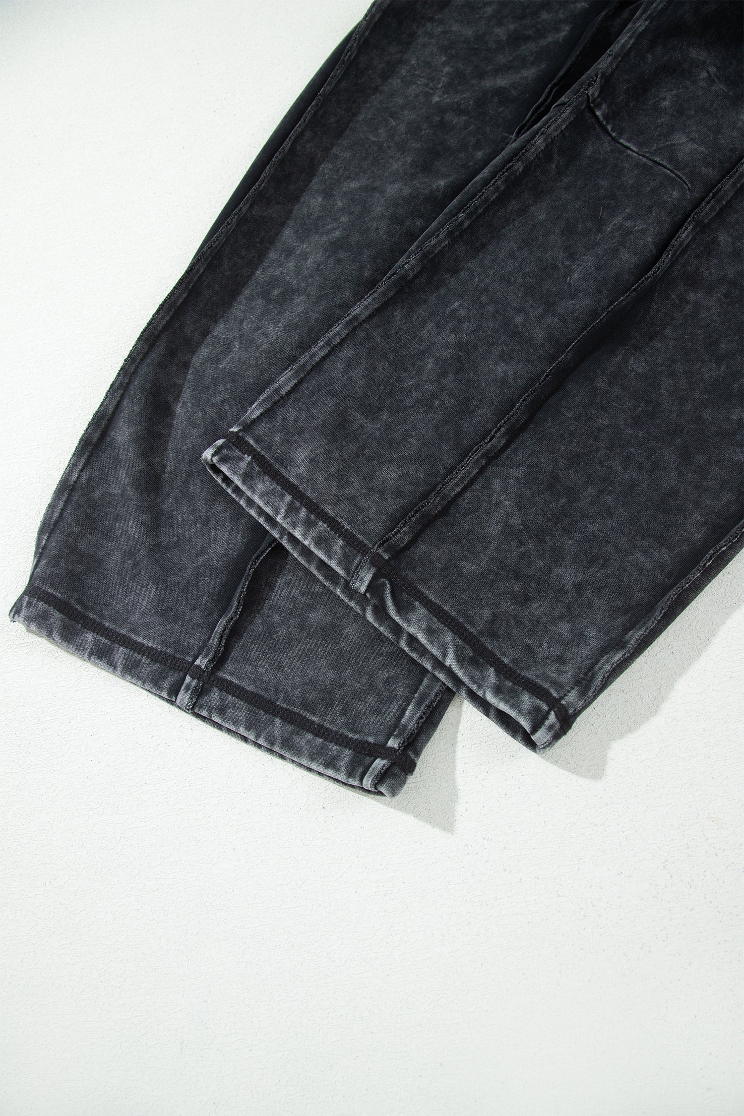 Black Raw Seam Drawstring Elastic Waist Barrel Pants