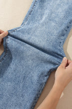 Fashion Beau Blue Acid Wash Pocket Detail Flare Jeans