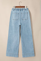 Beau Blue Solid Full-Length Regular Pocket Detail Denim Jeans