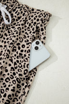 Khaki Animal Print Wide Leg Terry Knit Pants