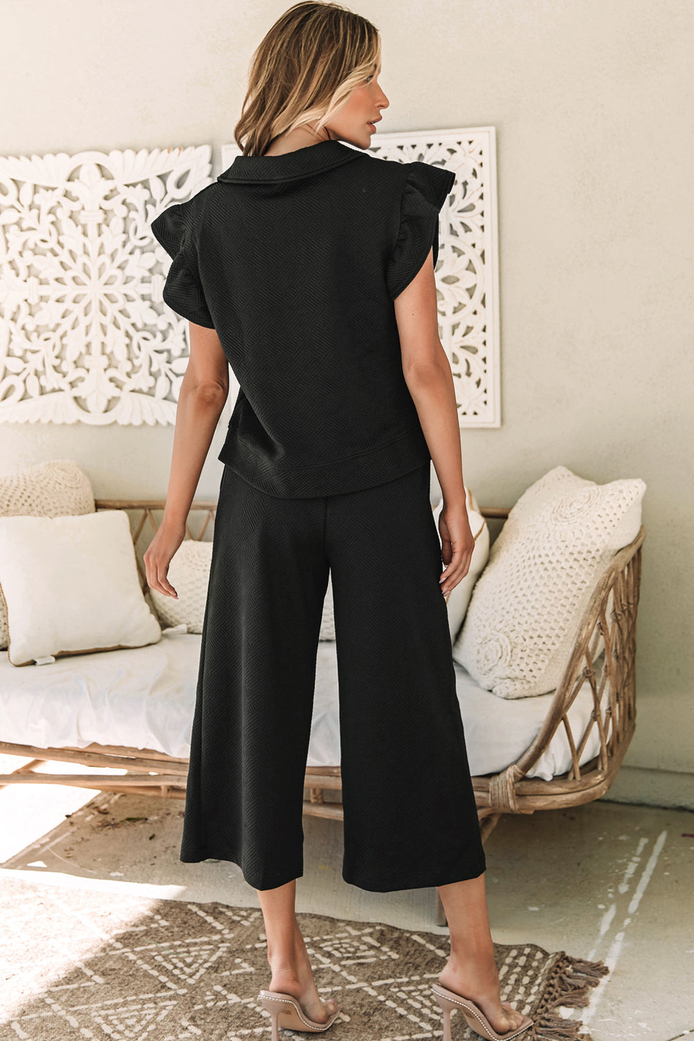 Sleeve Top Wide Leg Pants Set