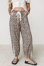 Black Leopard Print Ankle-Length Elastic Waist Pants