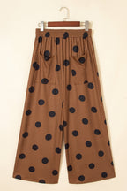 Brown Polka Dot Wide Leg Elastic Waist Casual Pants
