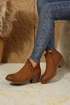 Studded Faux Leather Chunky Heel Ankle Boots