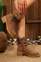 Faux Suede Contrast Rope Detail Side Zip Boots