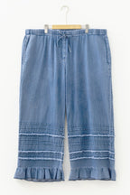 Dusk Blue Ruffled Plus Size Wide Leg Denim Pants
