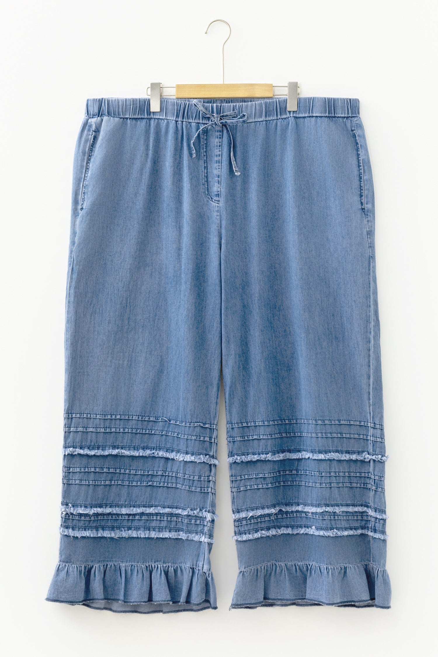 Dusk Blue Ruffled Plus Size Wide Leg Denim Pants