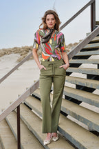 Travel Top Summer Leaf Dance Print Olive 202271
